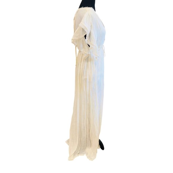 NWT Peach Love S/M Ivory Plunge Drawstring Backless Ruffled Cover Up Dress Maxi - Picture 6 of 16